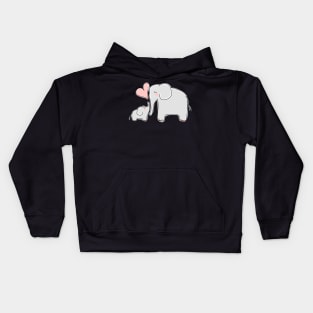 Mom and Baby Elephant with Pink Heart Kids Hoodie